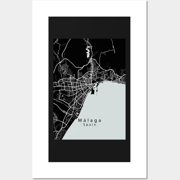 Malaga Spain City Map dark Wall Art by Robin-Niemczyk